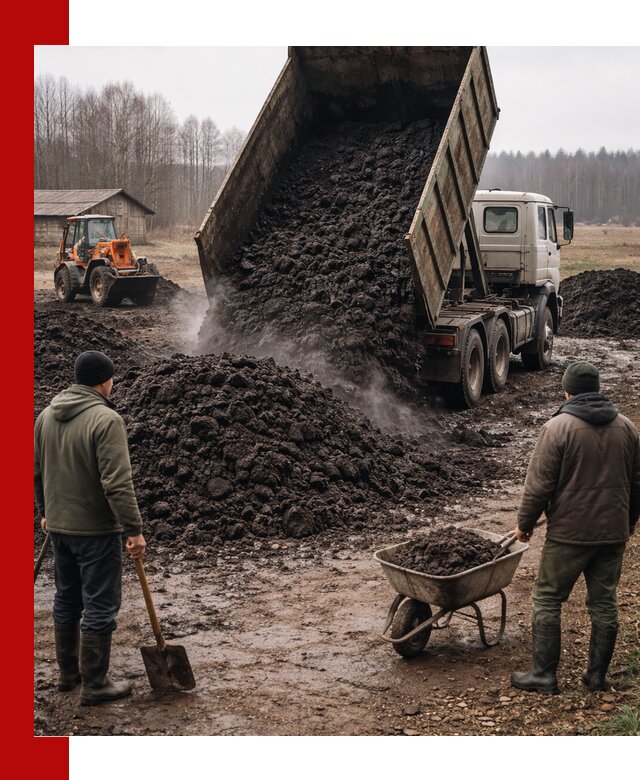 Доставка низинного торфа с разгрузкой и доставкой в Липецке