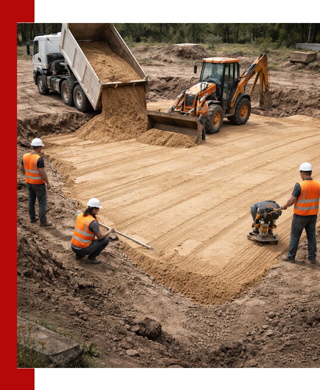 Устройство песчаной подушки для фундаментов и дорог в Липецке